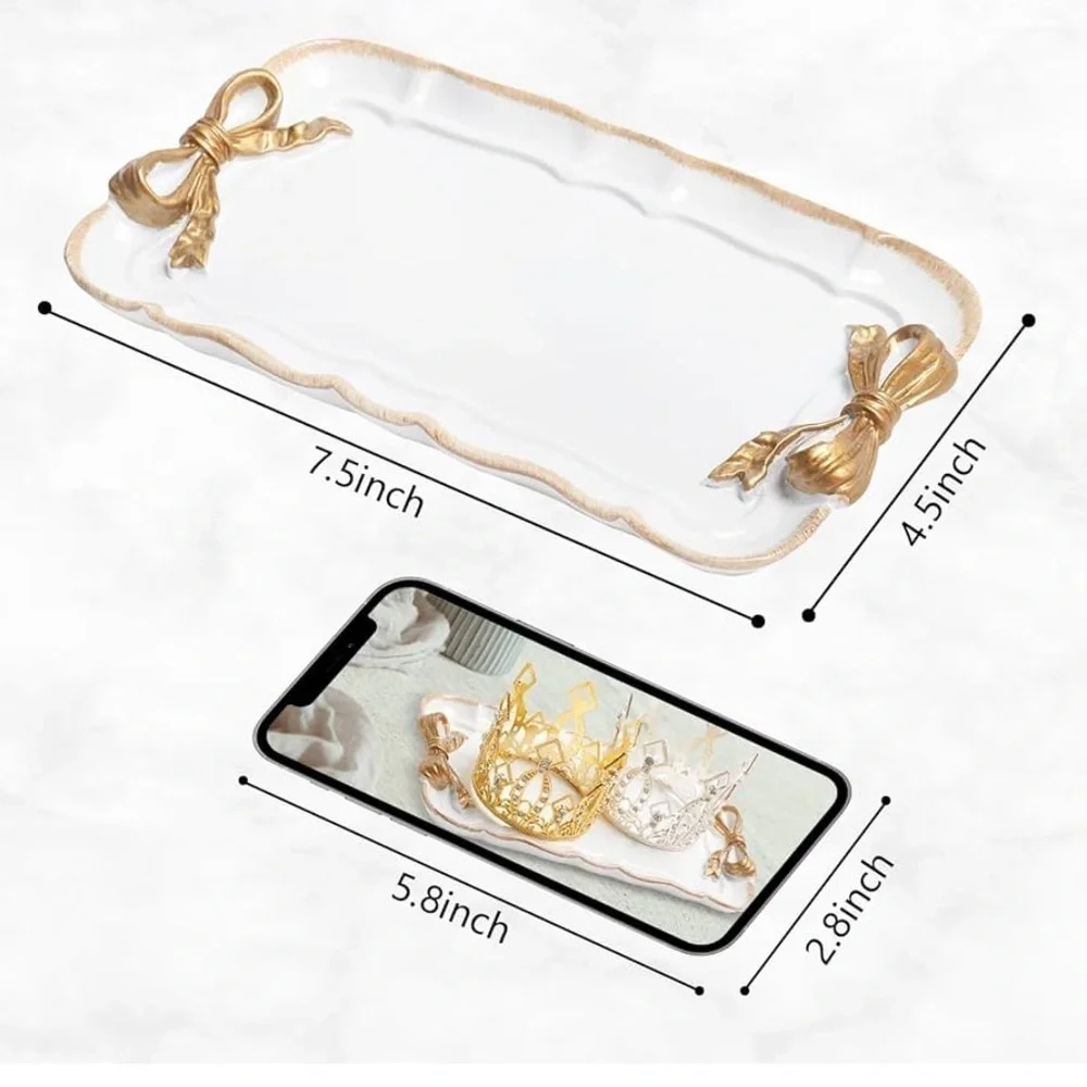 Jewelry tray with gold bows coquette style